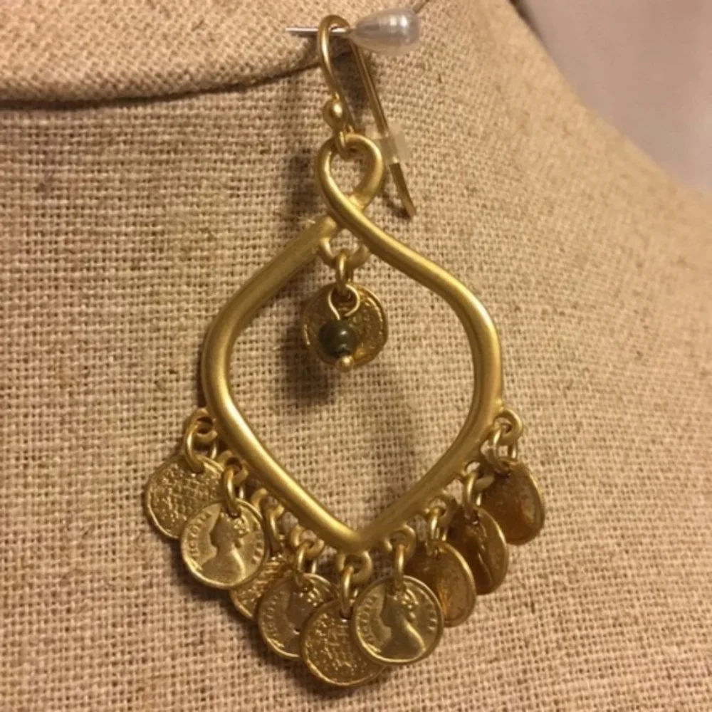 Stella & Dot | Exotic GOLD Coin Disc Rio Dangle Chandelier Earrings Reti… - Picture 4 of 8